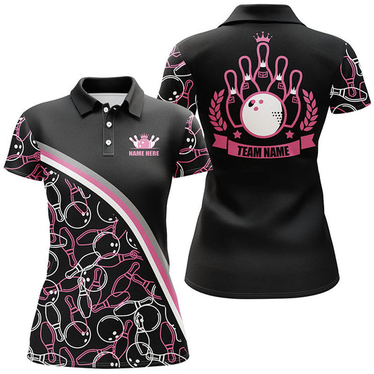 Frenzideas Black Pink Bowling Pattern Premium Customized Name 3D Shirt For Women