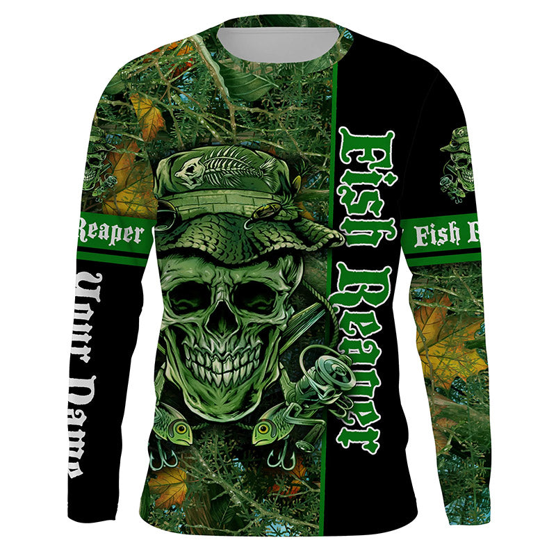 Frenzidea Halloween Fish Reaper Fishing Green Camouflage Custom Long Sleeve Fishing Shirts