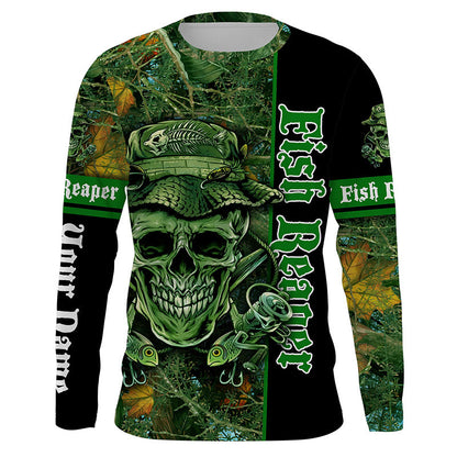 Frenzidea Halloween Fish Reaper Fishing Green Camouflage Custom Long Sleeve Fishing Shirts