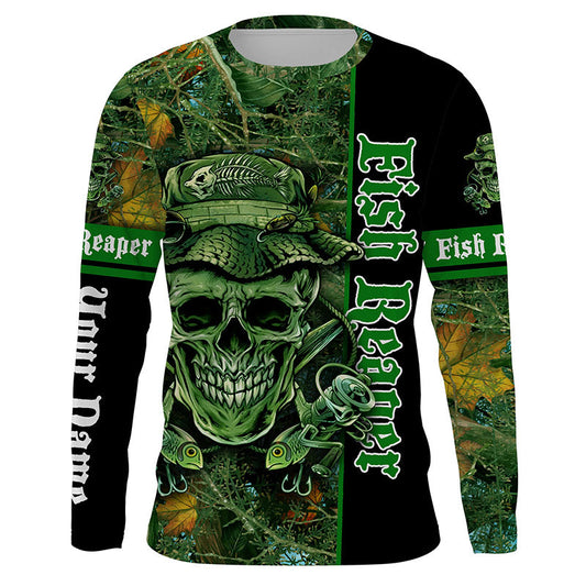 Frenzidea Halloween Fish Reaper Fishing Green Camouflage Custom Long Sleeve Fishing Shirts
