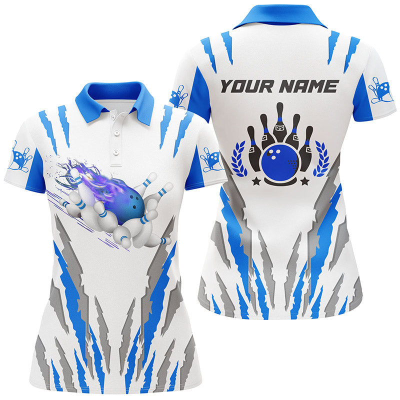 Frenzideas Blue Flame Bowling Ball Personalized All Over Printed Shirt For Women
