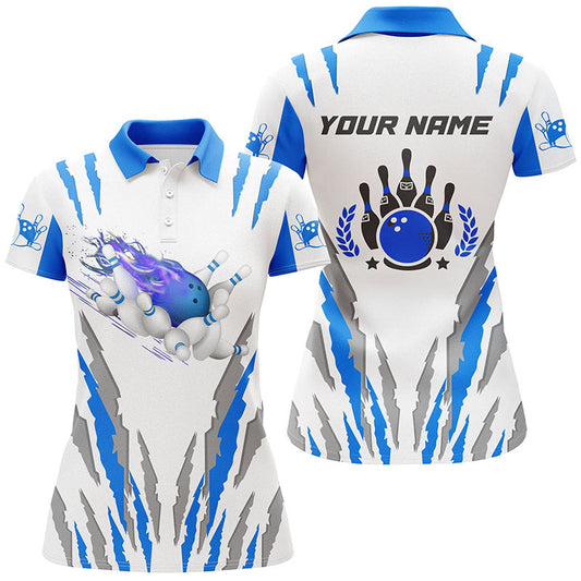 Frenzideas Blue Flame Bowling Ball Personalized All Over Printed Shirt For Women
