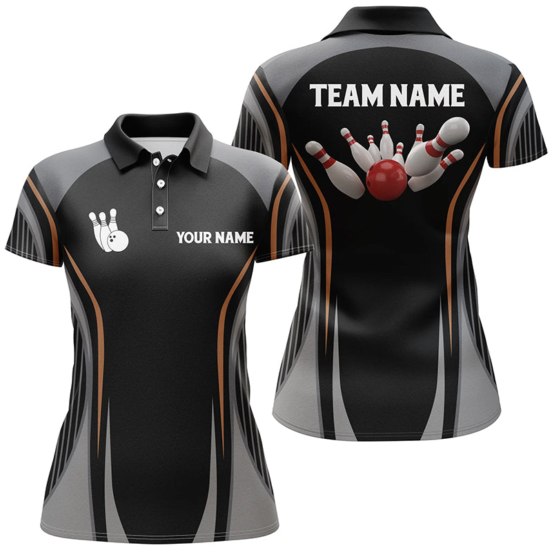Frenzidea Bowling Ball And Pins Black Vintage Premium Customized Name 3D Shirt For Women