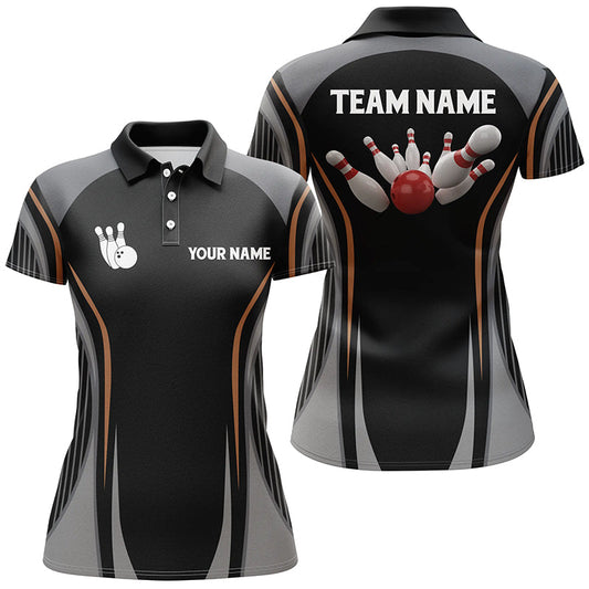 Frenzidea Bowling Ball And Pins Black Vintage Premium Customized Name 3D Shirt For Women