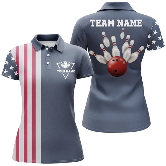 Frenzidea Vintage Bowling American Flag Patriotic Bowling Classic Customized Name 3D Shirt For Women