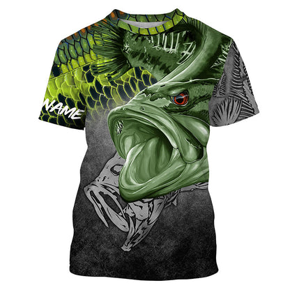 Frenzidea Largemouth Bass Reaper Fish Skeleton Custom Name Fishing Shirt