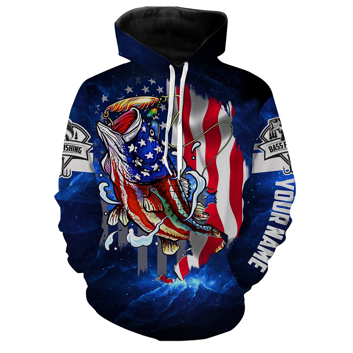 Frenzidea Personalized Bass Fishing 3D American Flag Patriotic Shirts