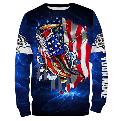 Frenzidea Personalized Bass Fishing 3D American Flag Patriotic Shirts