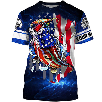 Frenzidea Bass Fishing 3D American Flag Patriotic Customize Name All Over Print Shirt