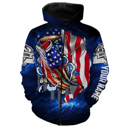 Frenzidea Personalized Bass Fishing 3D American Flag Patriotic Shirts