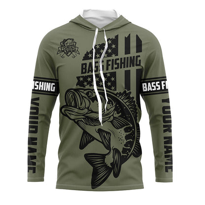 Frenzidea Bass Hunter Fishing American Flag Custom    Long Sleeve Fishing Shirts
