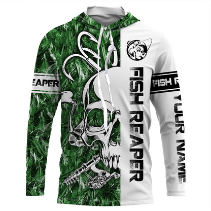 Frenzidea Halloween Fish Reaper Fishing Green Camo Custom Name Long Sleeve Shirt