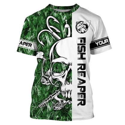 Frenzidea Halloween Fish Reaper Fishing Green Camo Custom Name Long Sleeve Shirt