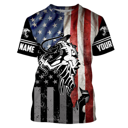 Frenzidea Halloween Fish Reaper Skull Fishing American Flag 4Th July Custom Name Fishing Shirts