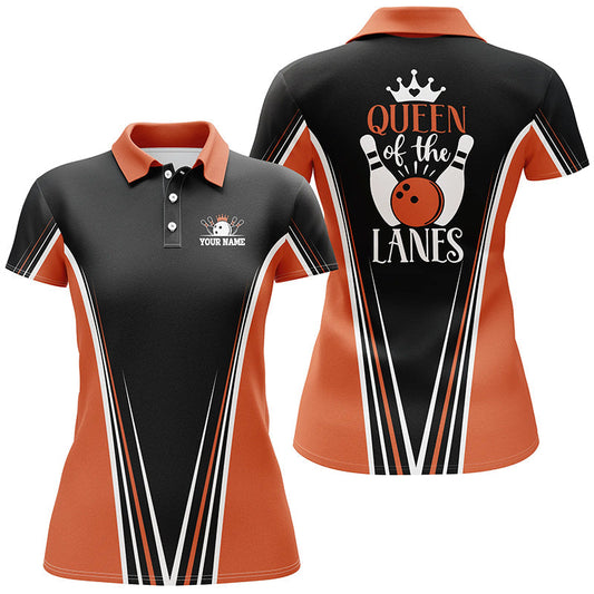 Frenzidea Bowling Orange Queen Of The Lanes Premium Customized Name 3D Shirt For Women