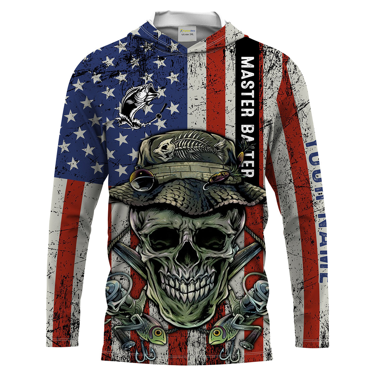 Frenzidea Halloween Fish Reaper American Flag  Patriotic Custom Name Long Sleeve