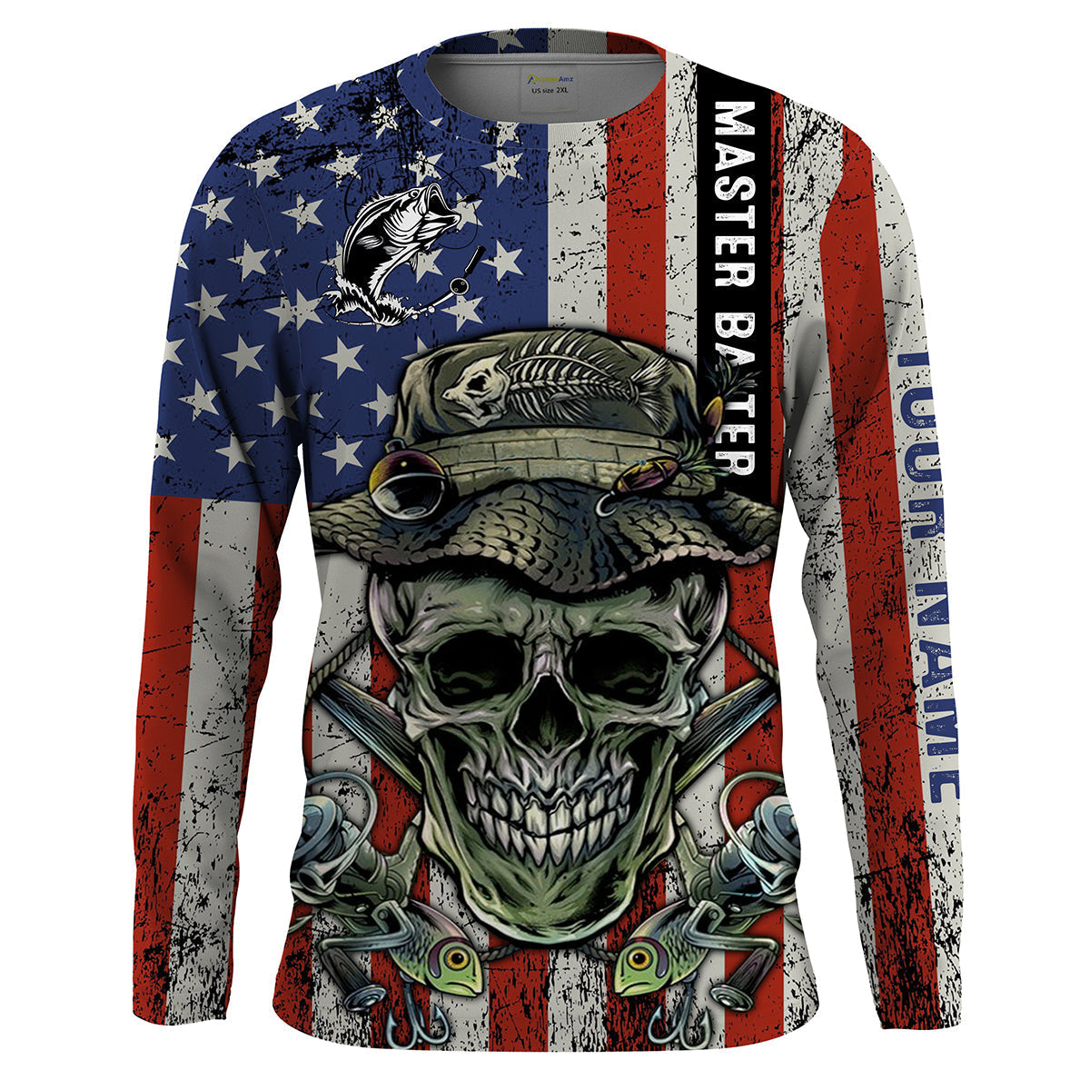 Frenzidea Halloween Fish Reaper American Flag  Patriotic Custom Name Long Sleeve