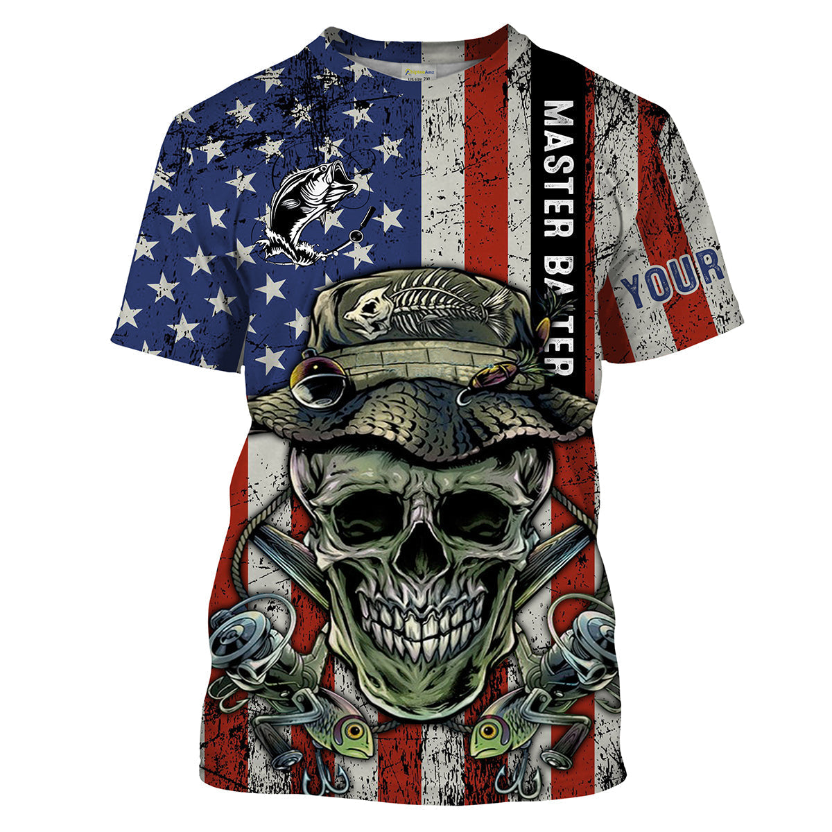 Frenzidea Halloween Fish Reaper American Flag  Patriotic Custom Name Long Sleeve