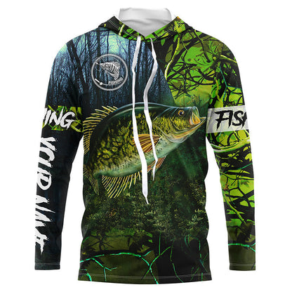 Frenzidea Crappie Fishing Green Camo Custom Name Performance Long Sleeve   Fishing Shirts