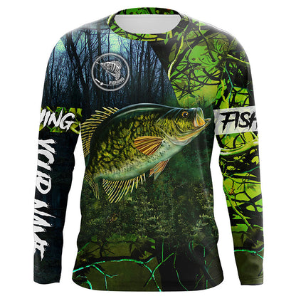 Frenzidea Crappie Fishing Green Camo Custom Name Performance Long Sleeve   Fishing Shirts