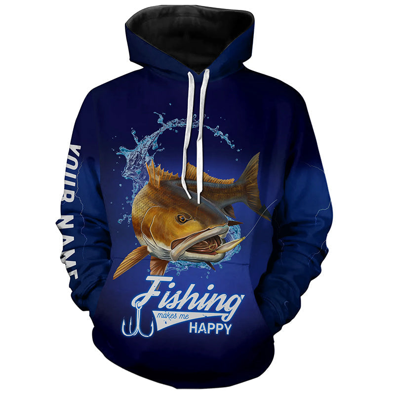 Frenzidea Customized Name Fishing Makes Me Happy Redfish 3D Shirts