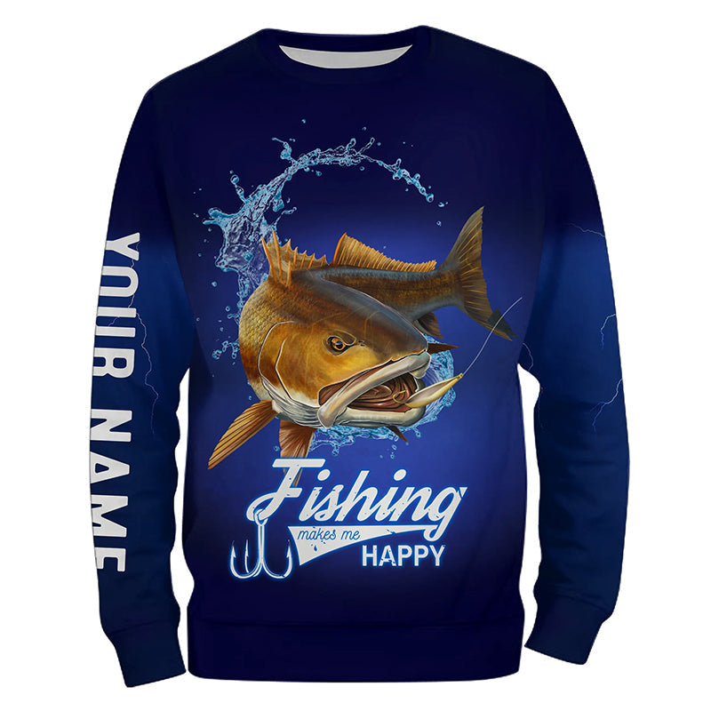 Frenzidea Customized Name Fishing Makes Me Happy Redfish 3D Shirts
