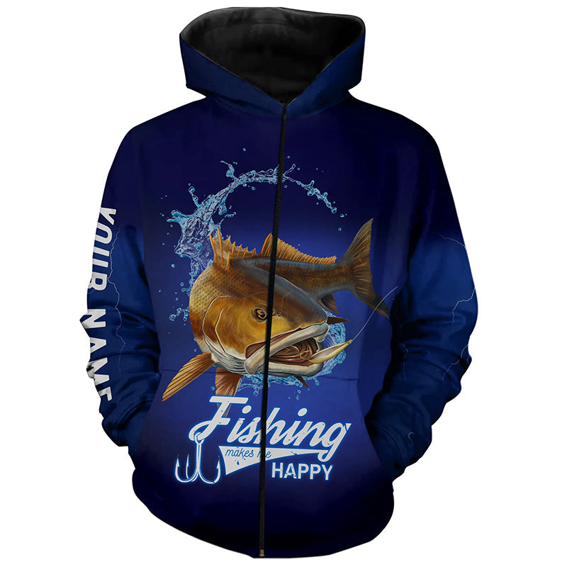 Frenzidea Customized Name Fishing Makes Me Happy Redfish 3D Shirts