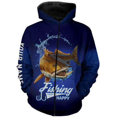 Frenzidea Customized Name Fishing Makes Me Happy Redfish 3D Shirts