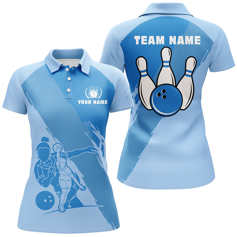 Frenzideas Cyan Bowling Lpayer Classic Personalized All Over Printed Shirt For Women