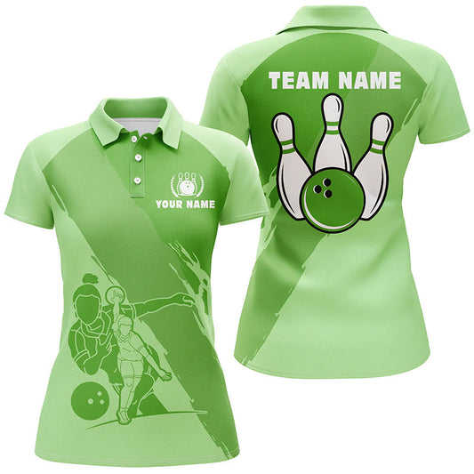Frenzideas Green Bowling Player Classic Customized Name 3D Shirt For Women