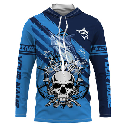 Frenzidea Halloween Custom Name Marlin Fish Reaper Anchor Saltwater Blue Sea Long Sleeve