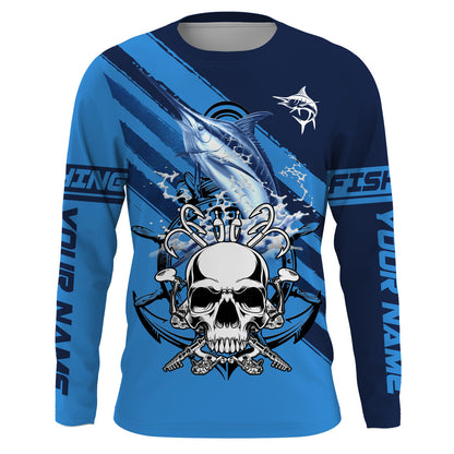 Frenzidea Halloween Custom Name Marlin Fish Reaper Anchor Saltwater Blue Sea Long Sleeve