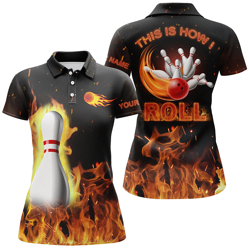 Frenzideas This Is How I Roll, Black Flame Bowling Customized Name All Over Printed Shirt For Women