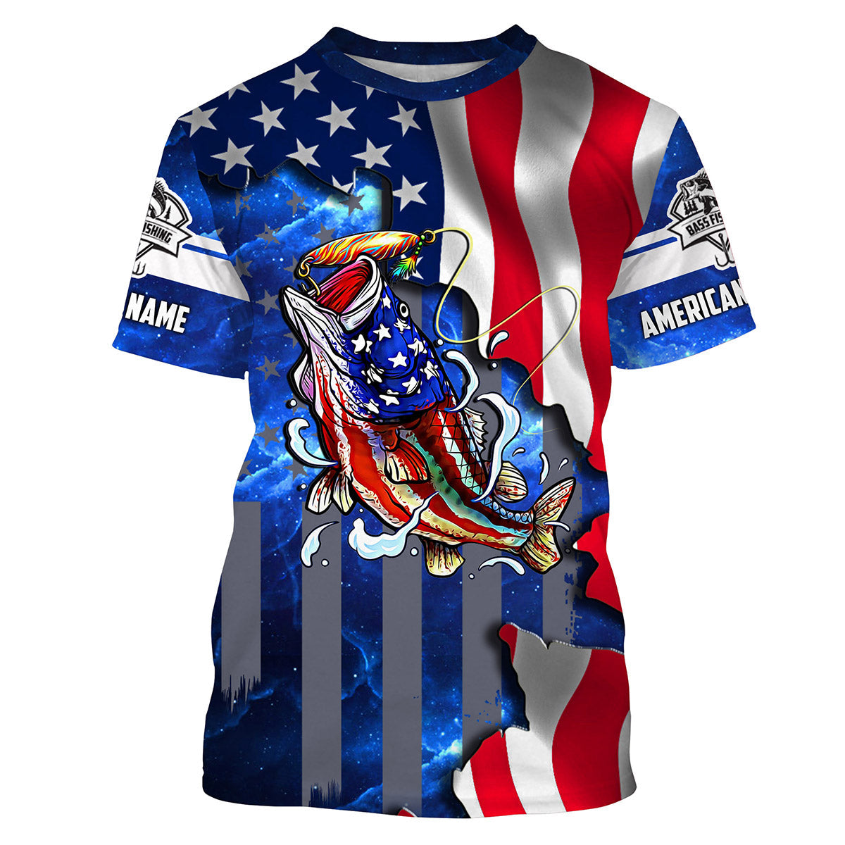 frenzidea Bass Fishing American Flag Patriotic Custom Name 3D Hoodie