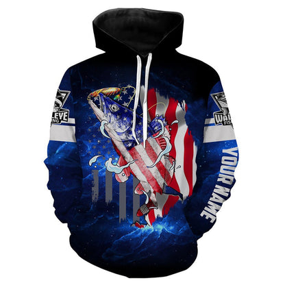 frenzidea Walleye Fishing 3D American Flag Patriotic Customize Name 3D Hoodie