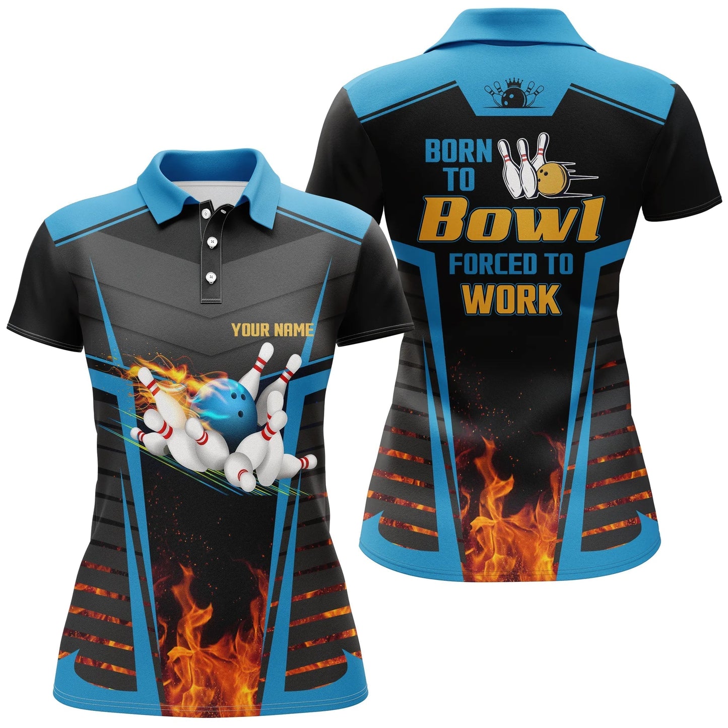 Frenzideas Bowling Born To Bowl Forced To Work Personalized All Over Printed Shirt For Women