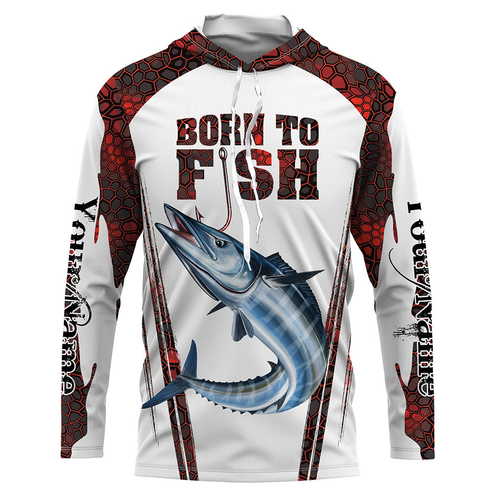 Frenzidea "Born To Fish" Wahoo Fishing Red Camo Custom Name   Long Sleeve Fishing Shirts