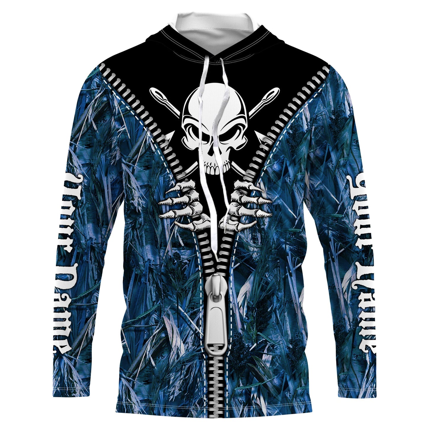 Frenzidea Halloween Fish Reaper Fishing Zipper Blue Camouflage Shirt Customize Name Long Sleeve Fishing Shirts