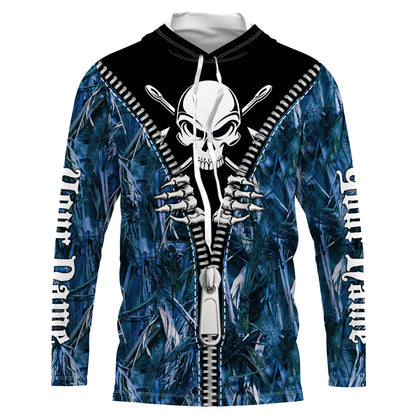 Frenzidea Halloween Fish Reaper Fishing Zipper Blue Camouflage Shirt Customize Name Long Sleeve Fishing Shirts