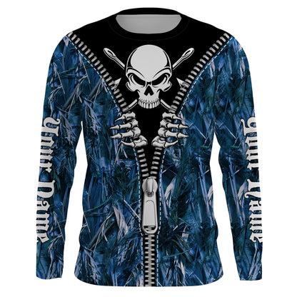 Frenzidea Halloween Fish Reaper Fishing Zipper Blue Camouflage Shirt Customize Name Long Sleeve Fishing Shirts