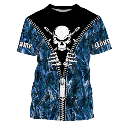 Frenzidea Halloween Fish Reaper Fishing Zipper Blue Camouflage Shirt Customize Name Long Sleeve Fishing Shirts