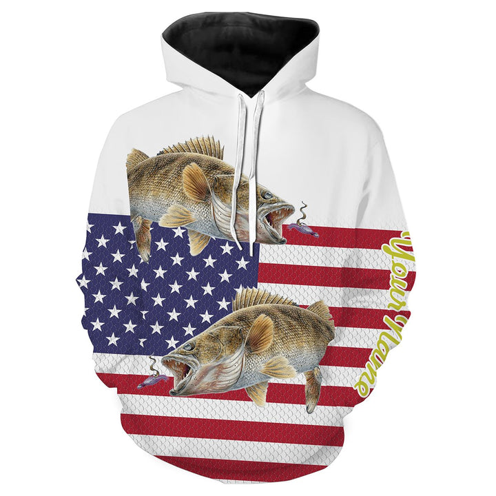 frenzidea Walleye Fishing American Flag Patriotic Customize Name 3D Hoodie