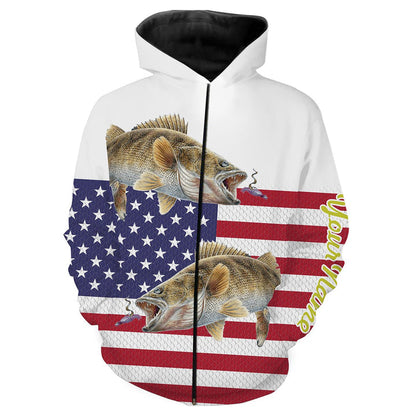 frenzidea Walleye Fishing American Flag Patriotic Customize Name 3D Hoodie