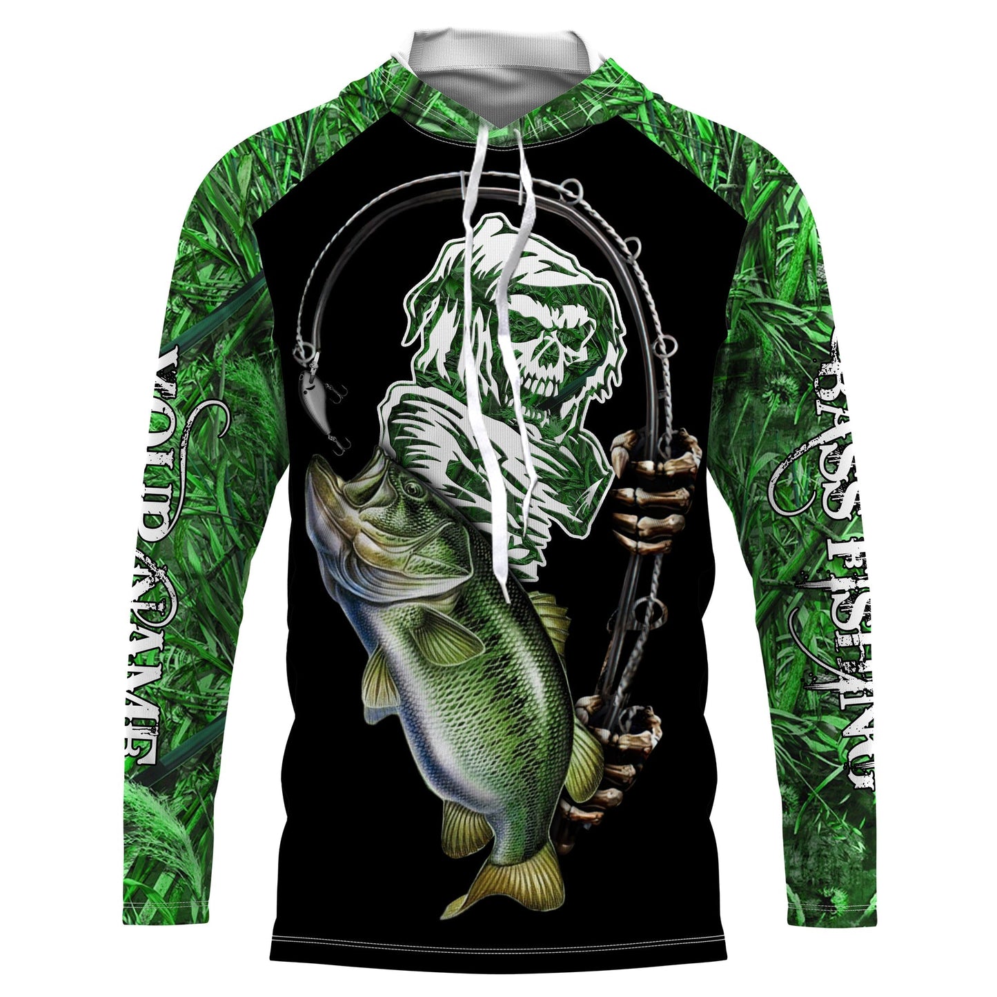 Frenzidea Halloween Custom Name Bass Fishing Tattoos Fish Reaper Camo Green Long Sleeve