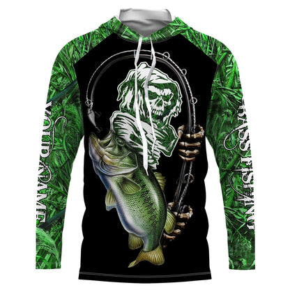 Frenzidea Halloween Custom Name Bass Fishing Tattoos Fish Reaper Camo Green Long Sleeve