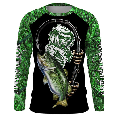 Frenzidea Halloween Custom Name Bass Fishing Tattoos Fish Reaper Camo Green Long Sleeve