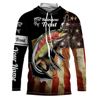 Frenzidea Rainbow Trout Fishing Fish Hook American Flag Patriot Custom Name 3D Shirts