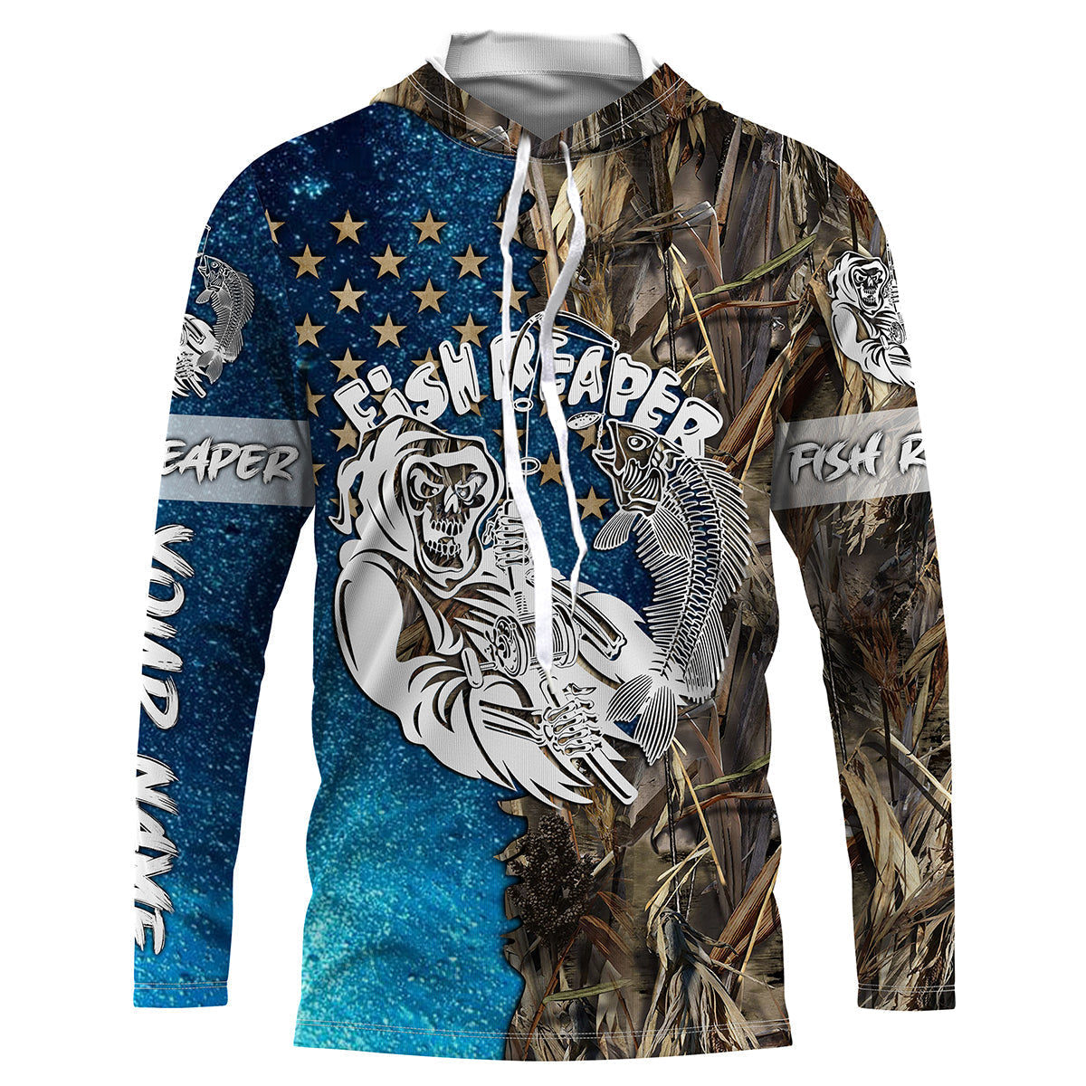 Frenzidea Halloween Fish Reaper American Custom Name Long Sleeve Fishing Shirt