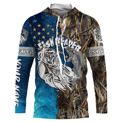 Frenzidea Halloween Fish Reaper American Custom Name Long Sleeve Fishing Shirt