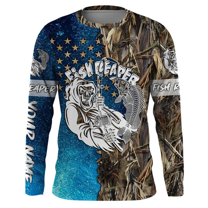 Frenzidea Halloween Fish Reaper American Custom Name Long Sleeve Fishing Shirt